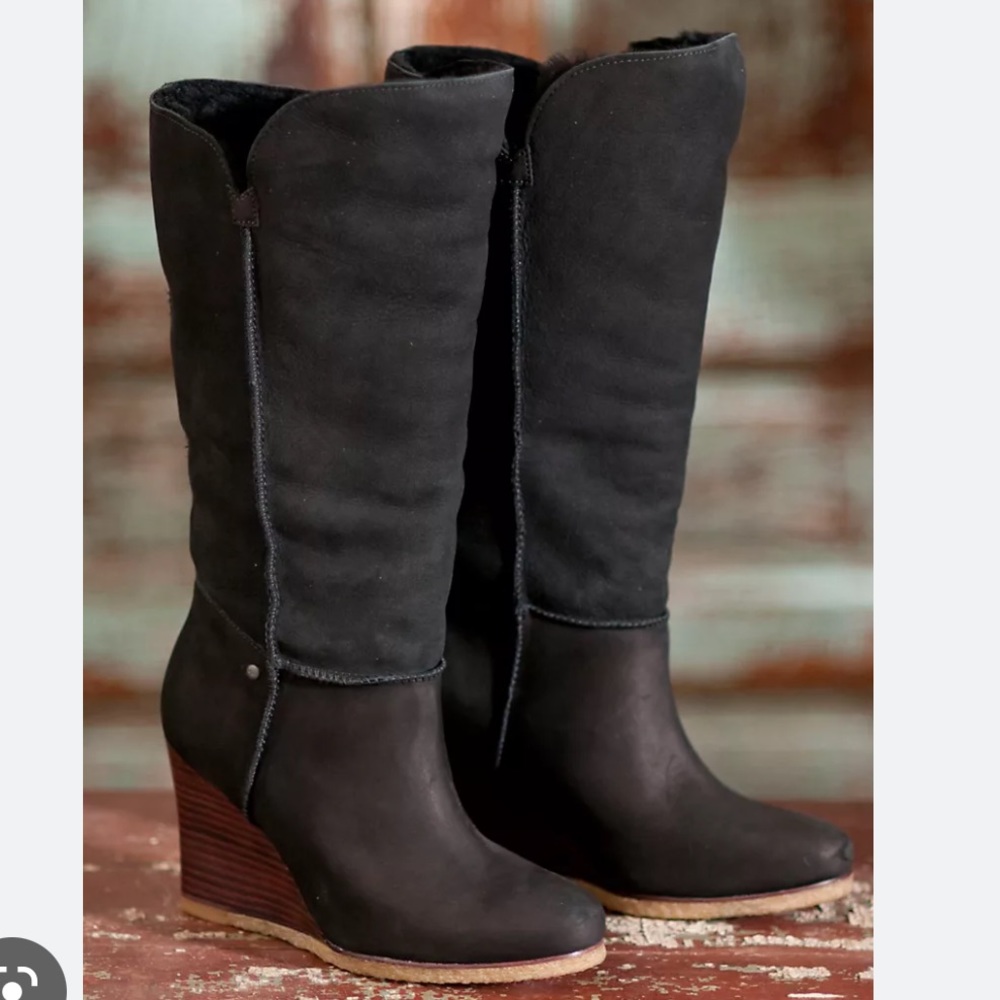 UGG Black Tall Wedge Winter Boots